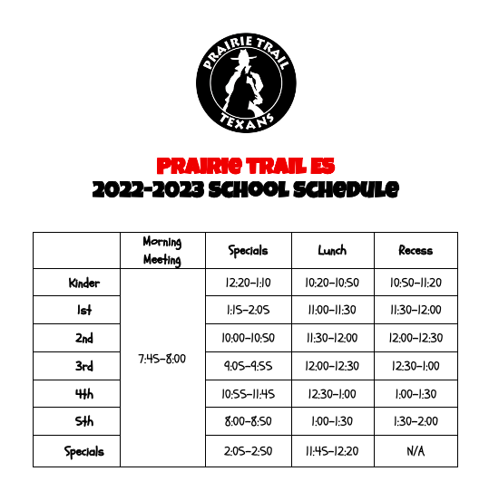 2022-2023 School Schedule